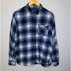 Jackson Hole Large Ultimate Comfort Flannel Shirt-Blue White Plaid-Pocket-Layer